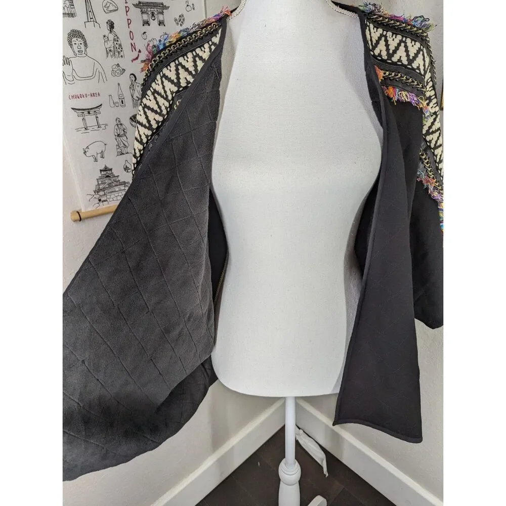 Judith March Embroidered Black Colorful Art to Wear Dolman Slv Cardigan Sz Small - Picture 7 of 10